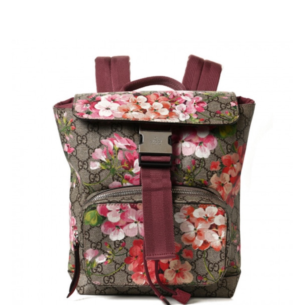 GG Supreme Monogram Blooms Small Backpack Beige Multicolor Dry Rose